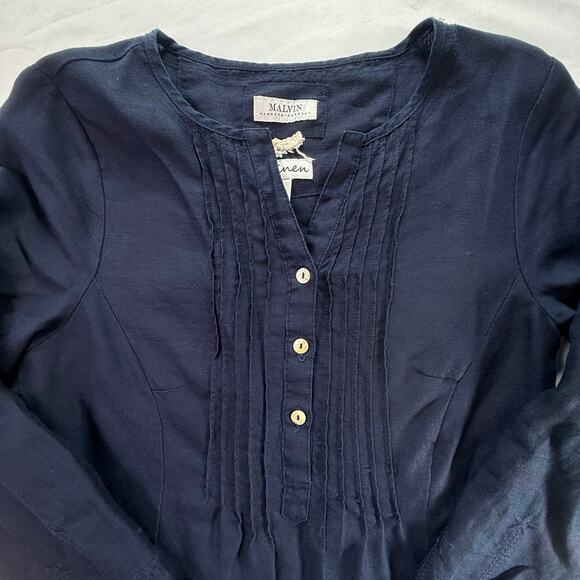 Malvin Hamburg Linen Navy Embroidered Tunic Dress Long Sleeve Boho Size S - Picture 4 of 16